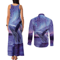 New Zealand Matariki Humpback Whale Couples Matching Tank Maxi Dress and Long Sleeve Button Shirt Paikea Maori New Year Purple Galaxy