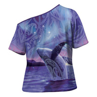 New Zealand Matariki Humpback Whale Cross Shoulder Shirt Paikea Maori New Year Purple Galaxy