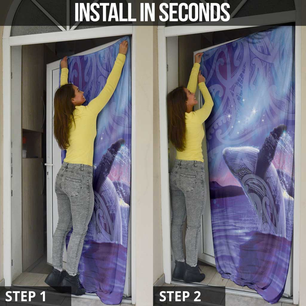 New Zealand Matariki Humpback Whale Door Cover Paikea Maori New Year Purple Galaxy