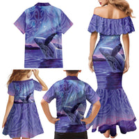 New Zealand Matariki Humpback Whale Family Matching Mermaid Dress and Hawaiian Shirt Paikea Maori New Year Purple Galaxy LT14 - Polynesian Pride