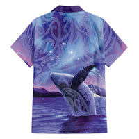 New Zealand Matariki Humpback Whale Family Matching Off Shoulder Maxi Dress and Hawaiian Shirt Paikea Maori New Year Purple Galaxy LT14 - Polynesian Pride