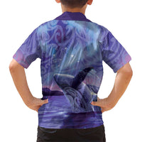 New Zealand Matariki Humpback Whale Family Matching Off Shoulder Short Dress and Hawaiian Shirt Paikea Maori New Year Purple Galaxy LT14 - Polynesian Pride