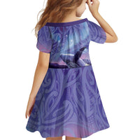New Zealand Matariki Humpback Whale Family Matching Off Shoulder Short Dress and Hawaiian Shirt Paikea Maori New Year Purple Galaxy LT14 - Polynesian Pride