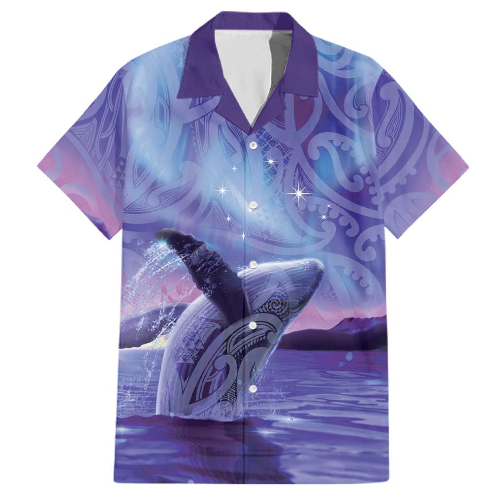 New Zealand Matariki Humpback Whale Family Matching Off Shoulder Short Dress and Hawaiian Shirt Paikea Maori New Year Purple Galaxy LT14 Dad's Shirt - Short Sleeve Purple - Polynesian Pride