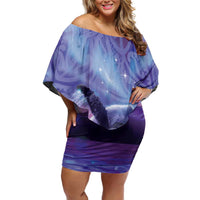 New Zealand Matariki Humpback Whale Family Matching Off Shoulder Short Dress and Hawaiian Shirt Paikea Maori New Year Purple Galaxy LT14 Mom's Dress Purple - Polynesian Pride
