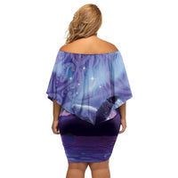 New Zealand Matariki Humpback Whale Family Matching Off Shoulder Short Dress and Hawaiian Shirt Paikea Maori New Year Purple Galaxy LT14 - Polynesian Pride