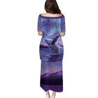 New Zealand Matariki Humpback Whale Family Matching Puletasi and Hawaiian Shirt Paikea Maori New Year Purple Galaxy