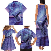 New Zealand Matariki Humpback Whale Family Matching Tank Maxi Dress and Hawaiian Shirt Paikea Maori New Year Purple Galaxy