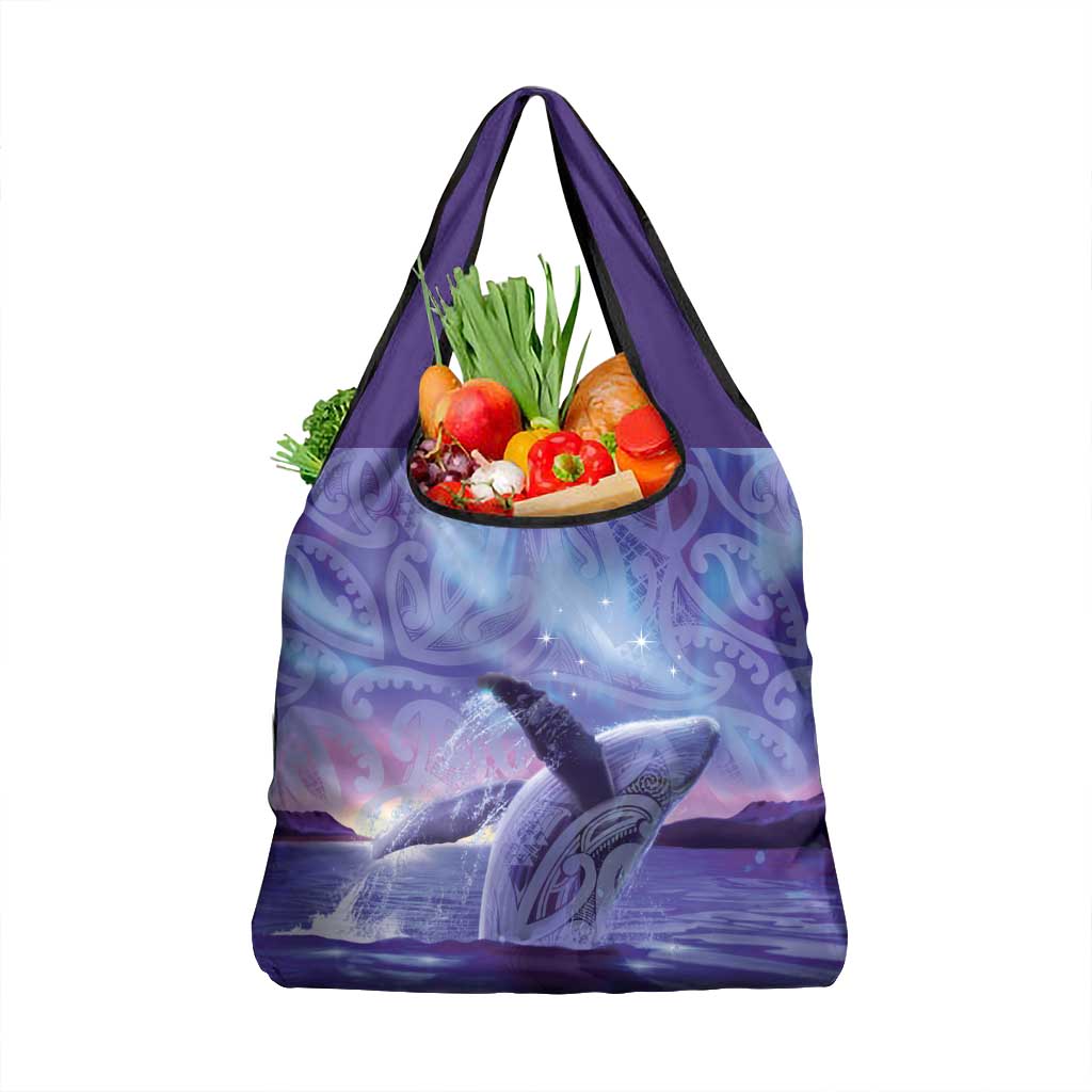 New Zealand Matariki Humpback Whale Grocery Bag Paikea Maori New Year Purple Galaxy