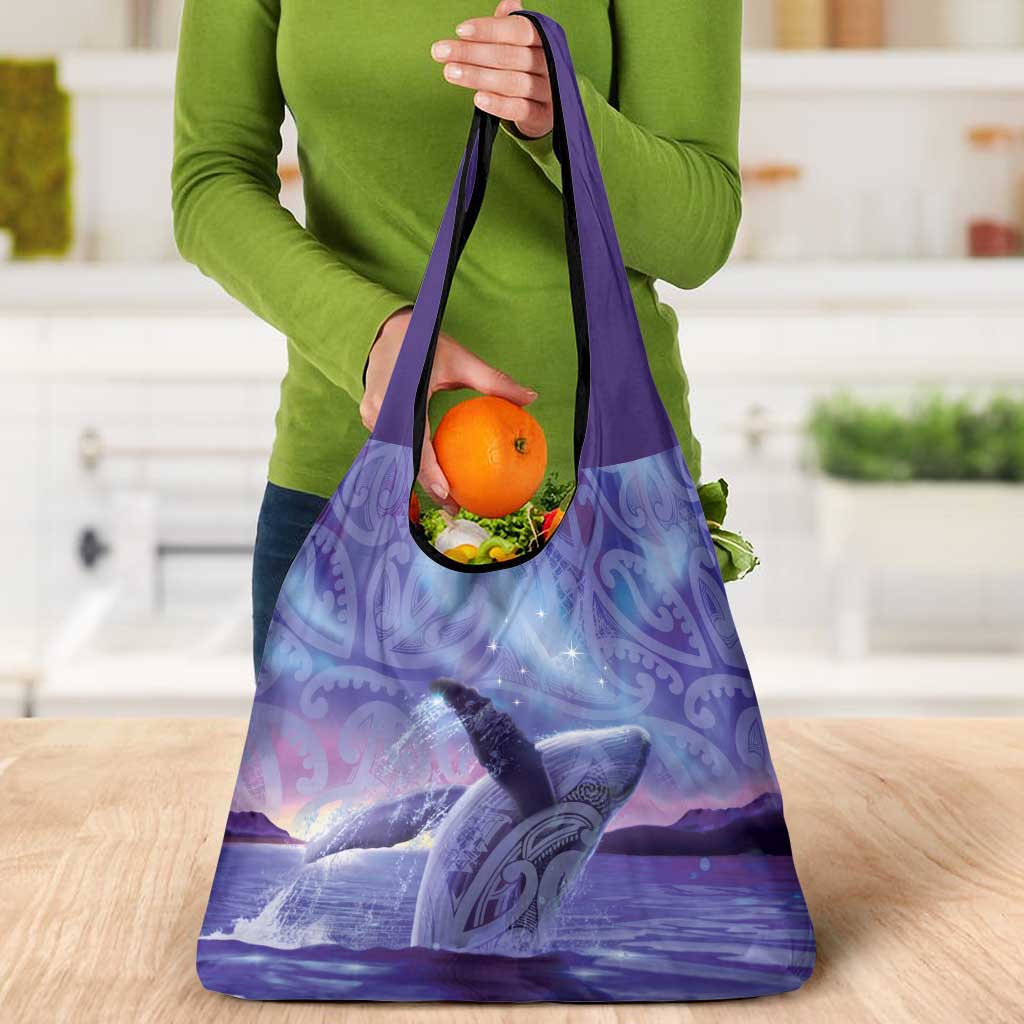 New Zealand Matariki Humpback Whale Grocery Bag Paikea Maori New Year Purple Galaxy