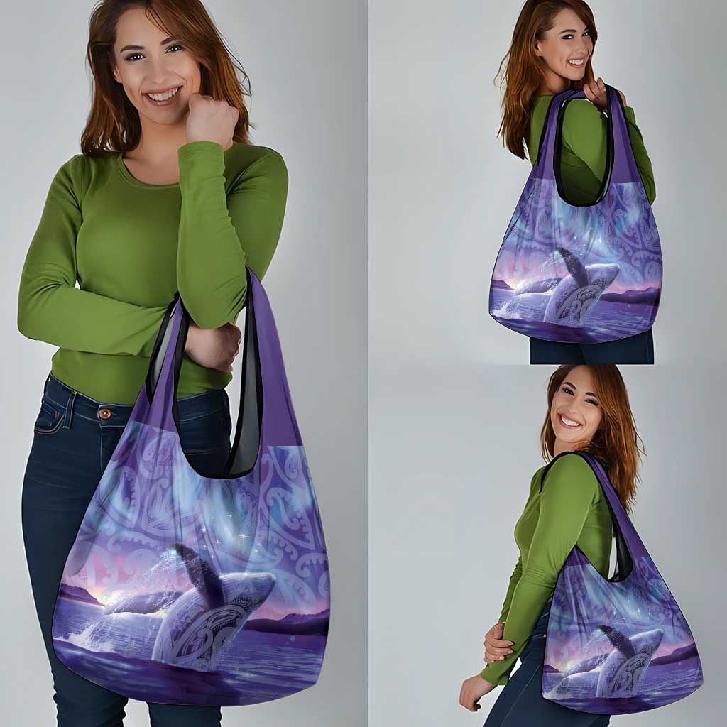 New Zealand Matariki Humpback Whale Grocery Bag Paikea Maori New Year Purple Galaxy