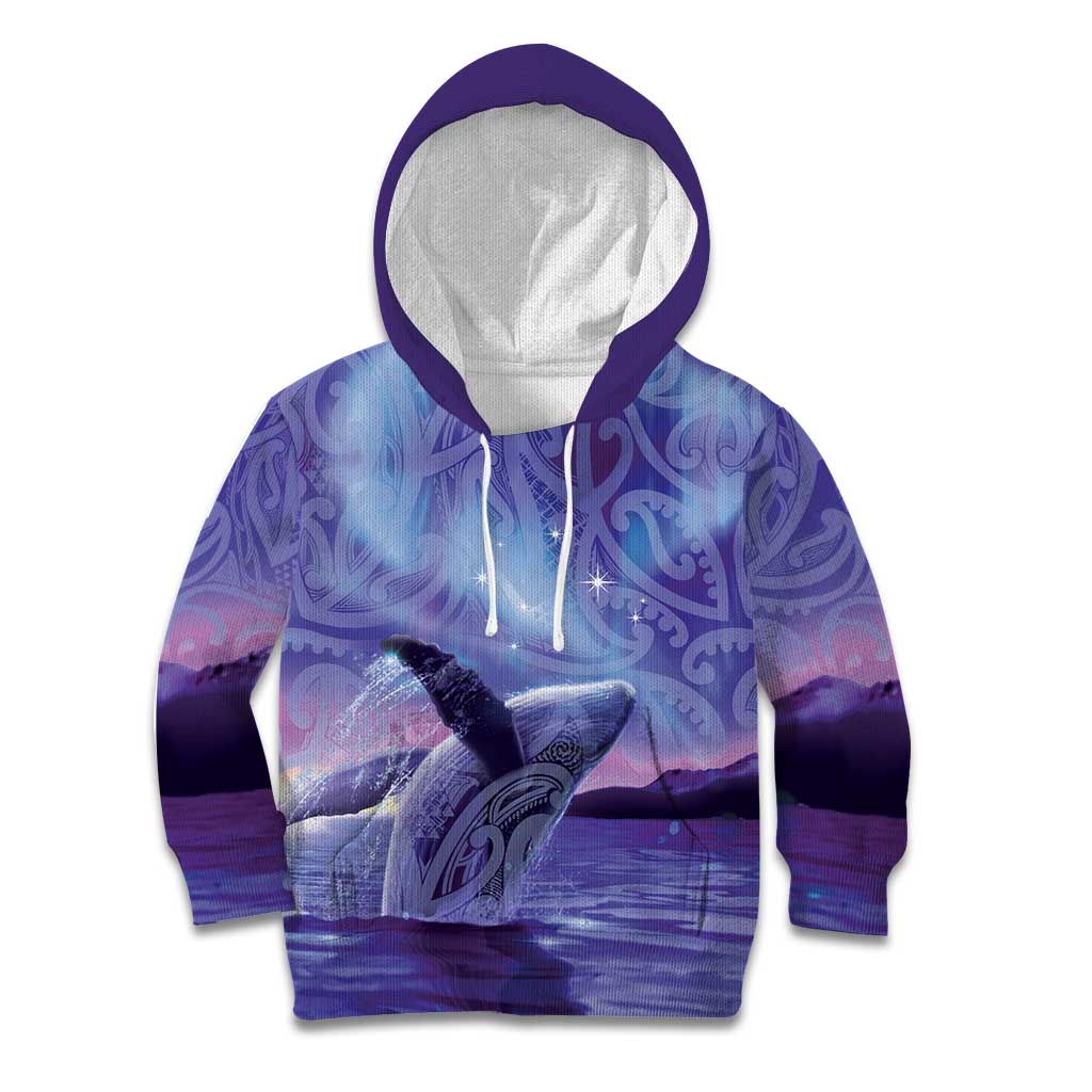 New Zealand Matariki Humpback Whale Kid Hoodie Paikea Maori New Year Purple Galaxy