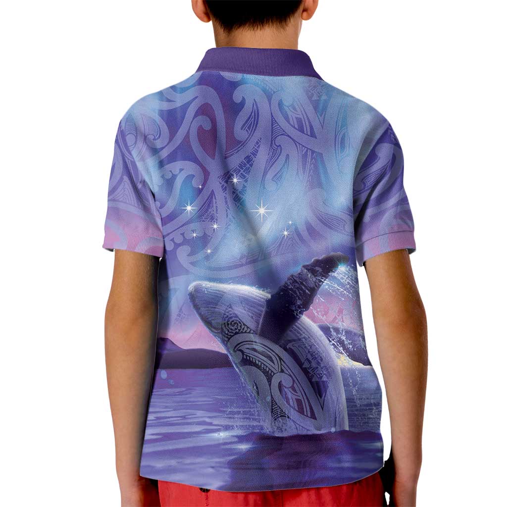 New Zealand Matariki Humpback Whale Kid Polo Shirt Paikea Maori New Year Purple Galaxy