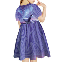New Zealand Matariki Humpback Whale Kid Short Sleeve Dress Paikea Maori New Year Purple Galaxy