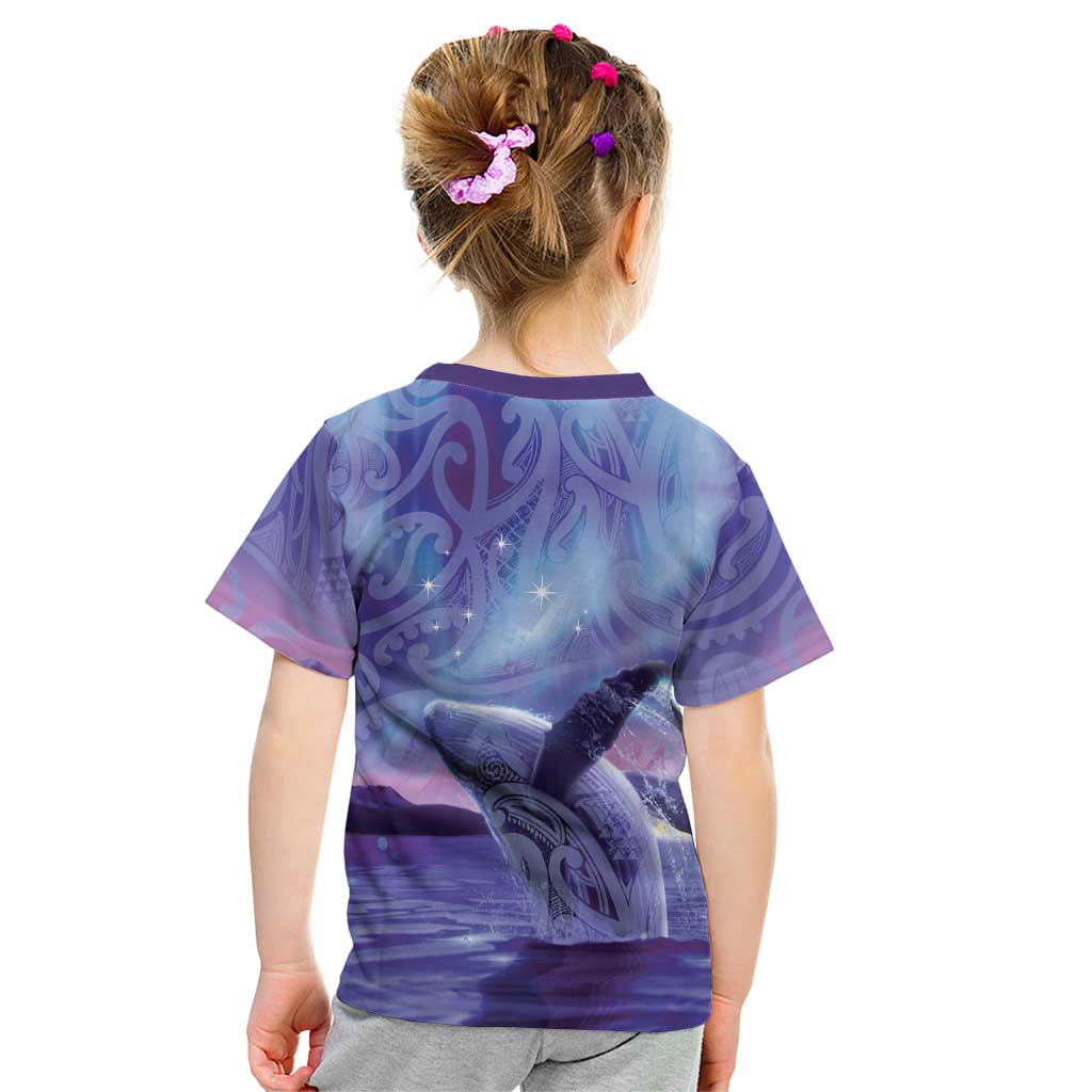 New Zealand Matariki Humpback Whale Kid T Shirt Paikea Maori New Year Purple Galaxy