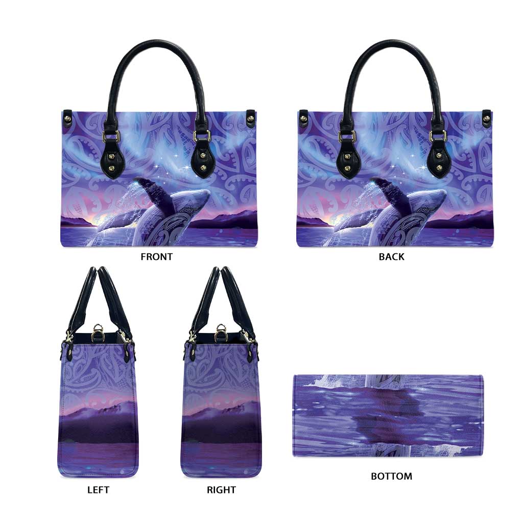 New Zealand Matariki Humpback Whale Leather Bag Paikea Maori New Year Purple Galaxy