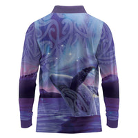 New Zealand Matariki Humpback Whale Long Sleeve Polo Shirt Paikea Maori New Year Purple Galaxy