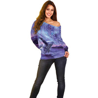 New Zealand Matariki Humpback Whale Off Shoulder Sweater Paikea Maori New Year Purple Galaxy