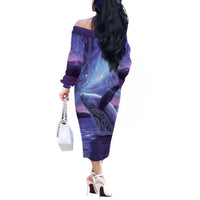 New Zealand Matariki Humpback Whale Off The Shoulder Long Sleeve Dress Paikea Maori New Year Purple Galaxy