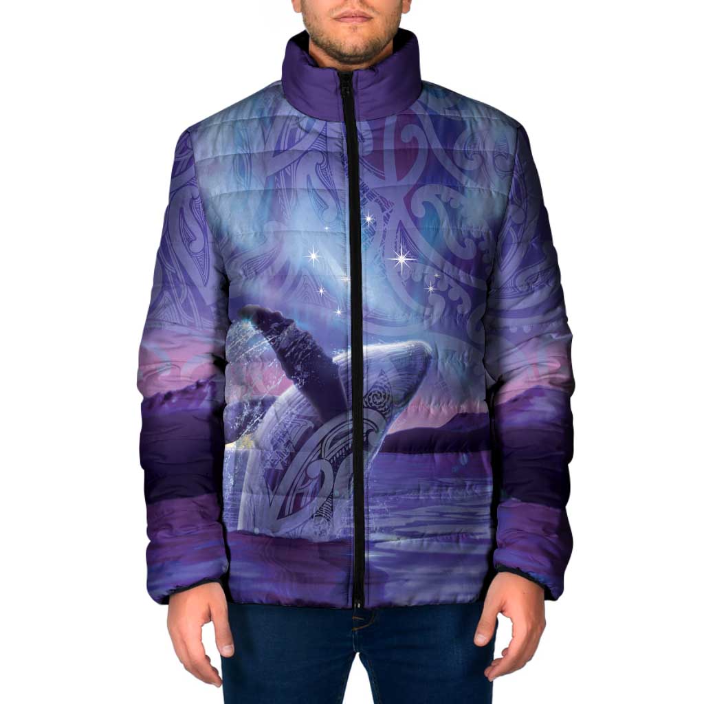 New Zealand Matariki Humpback Whale Padded Jacket Paikea Maori New Year Purple Galaxy