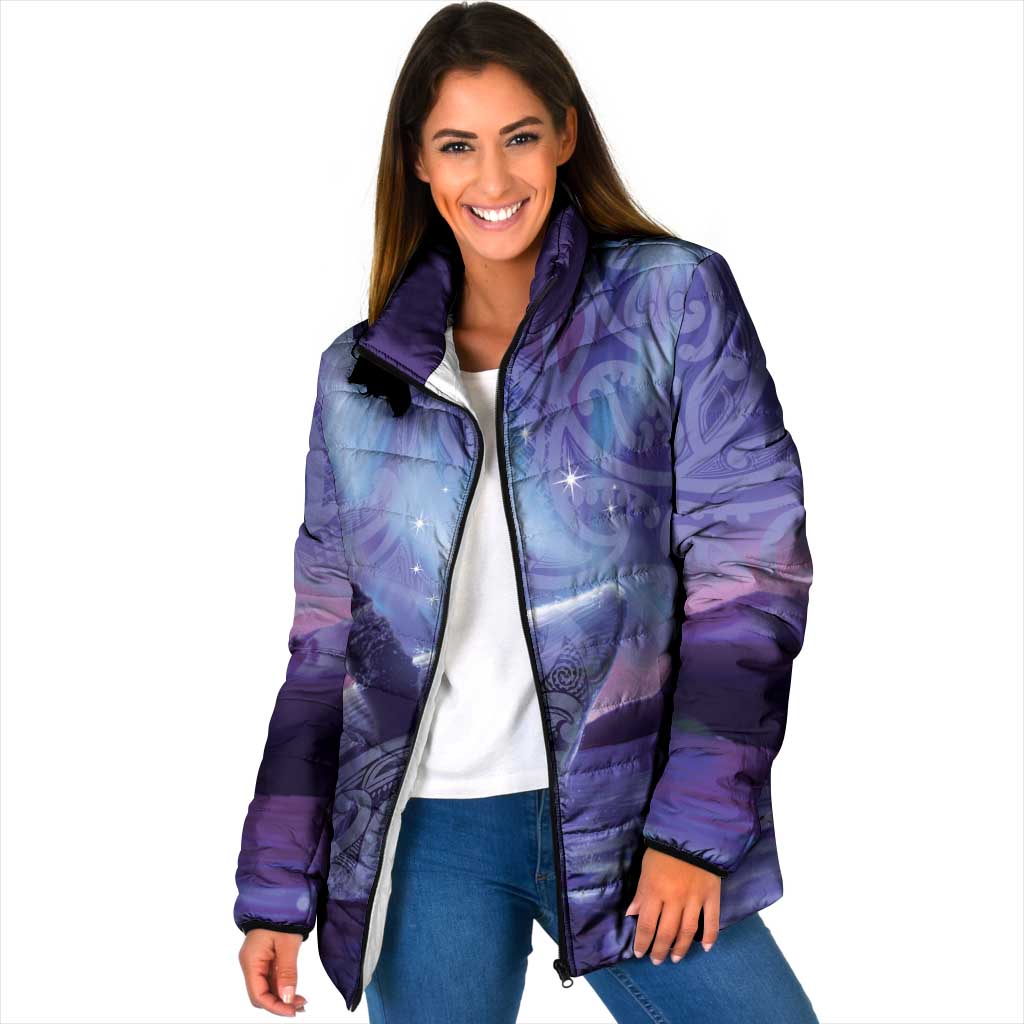 New Zealand Matariki Humpback Whale Padded Jacket Paikea Maori New Year Purple Galaxy