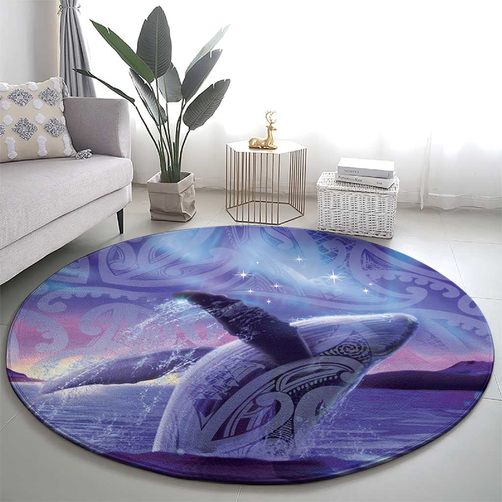 New Zealand Matariki Humpback Whale Round Carpet Paikea Maori New Year Purple Galaxy