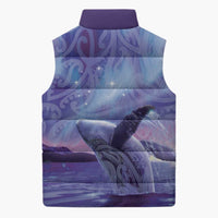 New Zealand Matariki Humpback Whale Sleeveless Puffer Jacket Paikea Maori New Year Purple Galaxy