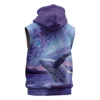 New Zealand Matariki Humpback Whale Sleeveless Zip Hoodie Paikea Maori New Year Purple Galaxy