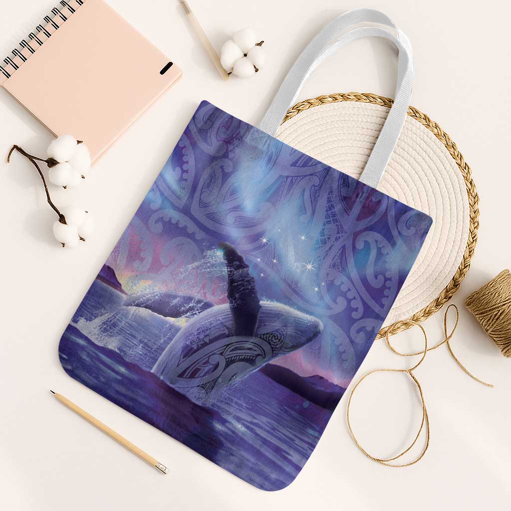 New Zealand Matariki Humpback Whale Tote Bag Paikea Maori New Year Purple Galaxy