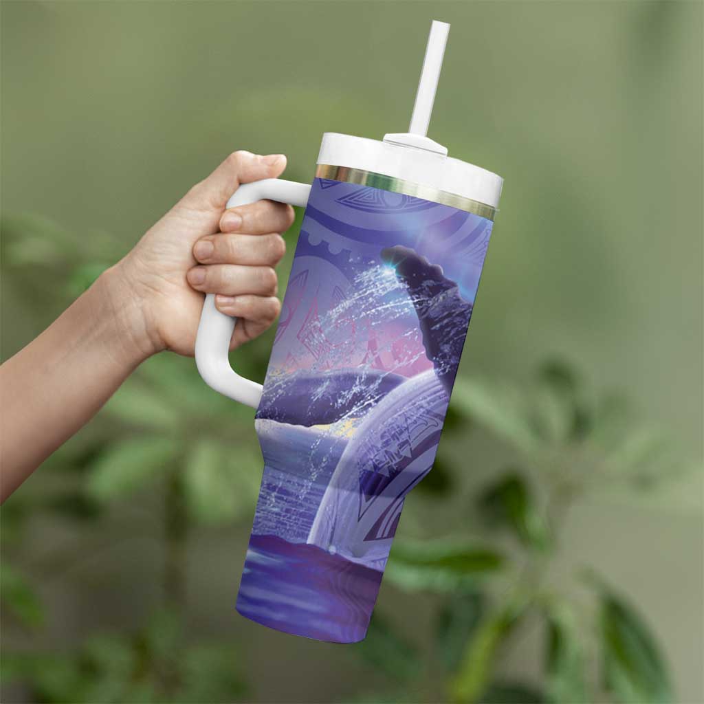 New Zealand Matariki Humpback Whale Tumbler With Handle Paikea Maori New Year Purple Galaxy