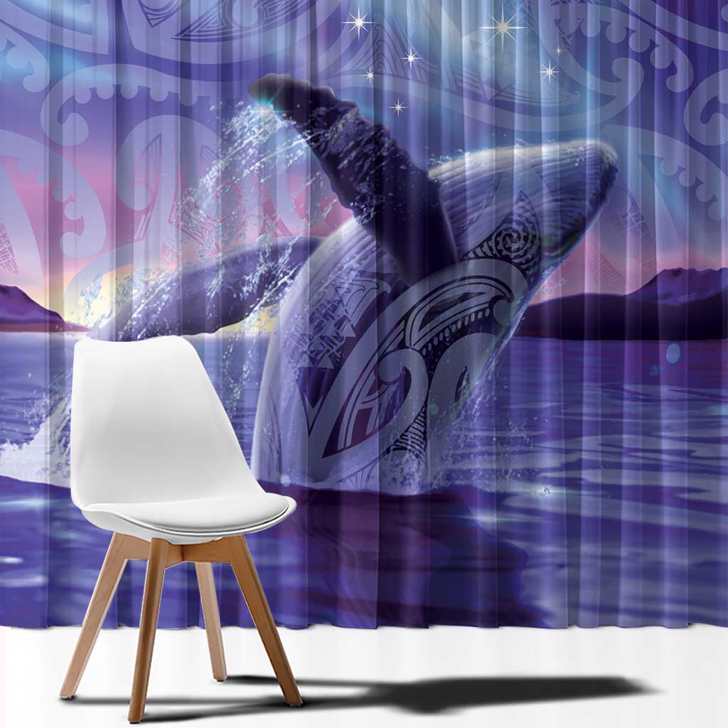 New Zealand Matariki Humpback Whale Window Curtain Paikea Maori New Year Purple Galaxy