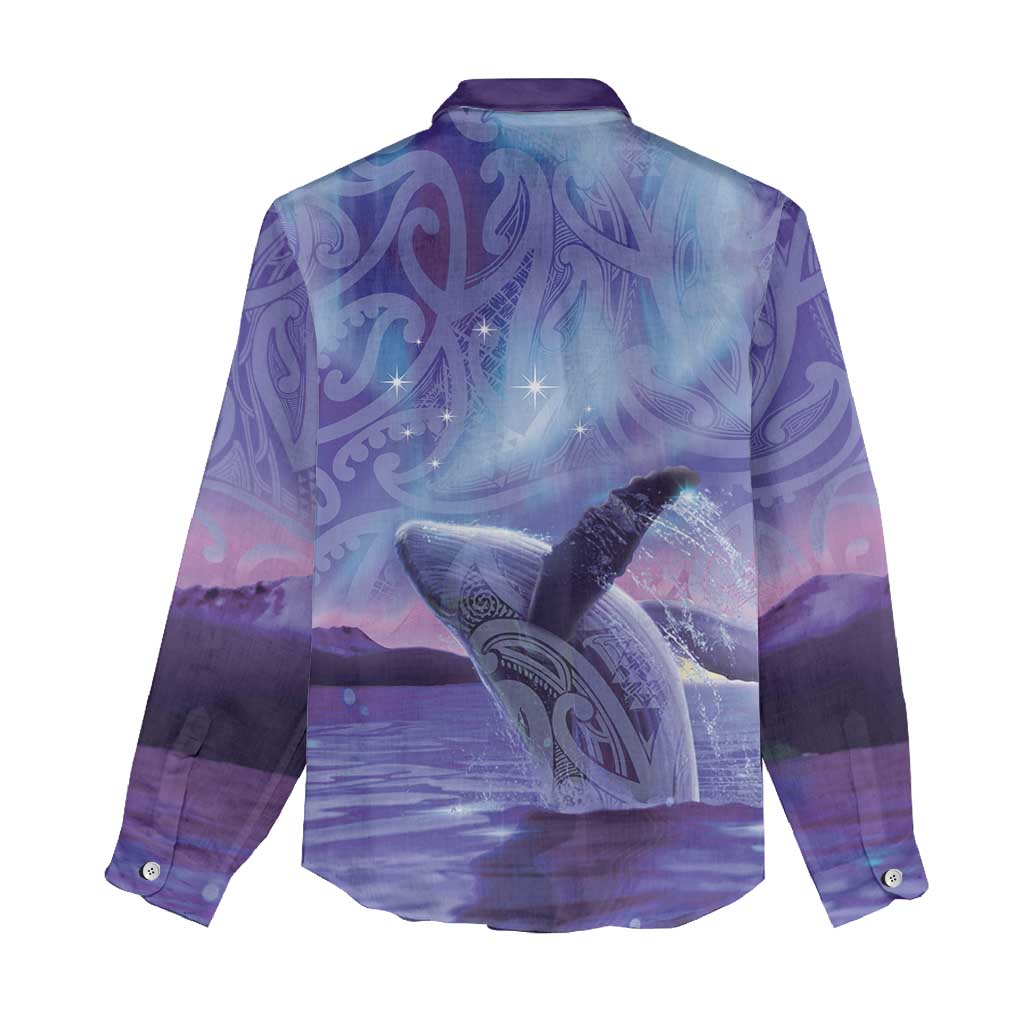 New Zealand Matariki Humpback Whale Women Casual Shirt Paikea Maori New Year Purple Galaxy