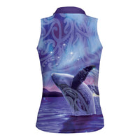 New Zealand Matariki Humpback Whale Women Sleeveless Polo Shirt Paikea Maori New Year Purple Galaxy