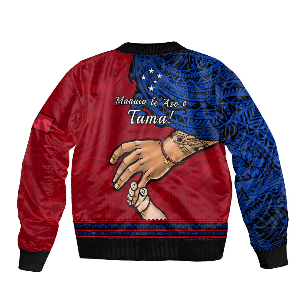 Polynesian Pride Father Day Samoa Sleeve Zip Bomber Jacket Manuia le Aso Sa o Tama Red Version LT14 - Polynesian Pride