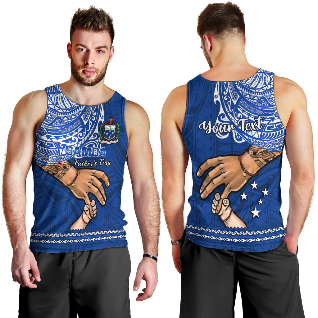 Personalised Father Day Samoa Men Tank Top Manuia le Aso Sa o Tama Blue Version LT14 - Polynesian Pride