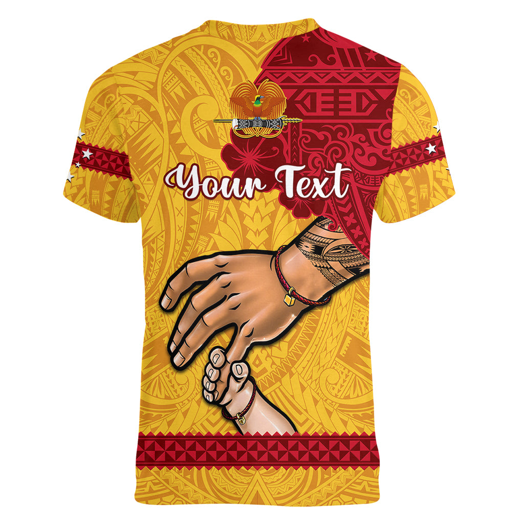 Personalised Father Day Papua New Guinea Women V Neck T Shirt PNG I Love You Dad Yellow Version LT14 - Polynesian Pride