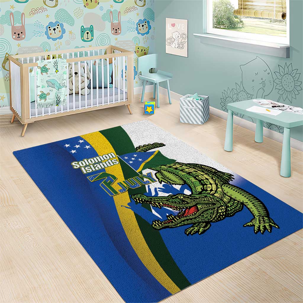 Solomon Islands Independence Day Area Rug Happy 7 July Crocodile Flag Style