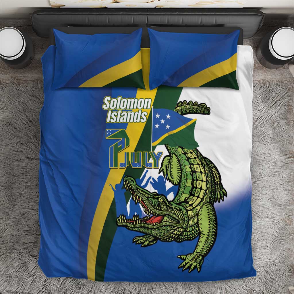 Solomon Islands Independence Day Bedding Set Happy 7 July Crocodile Flag Style