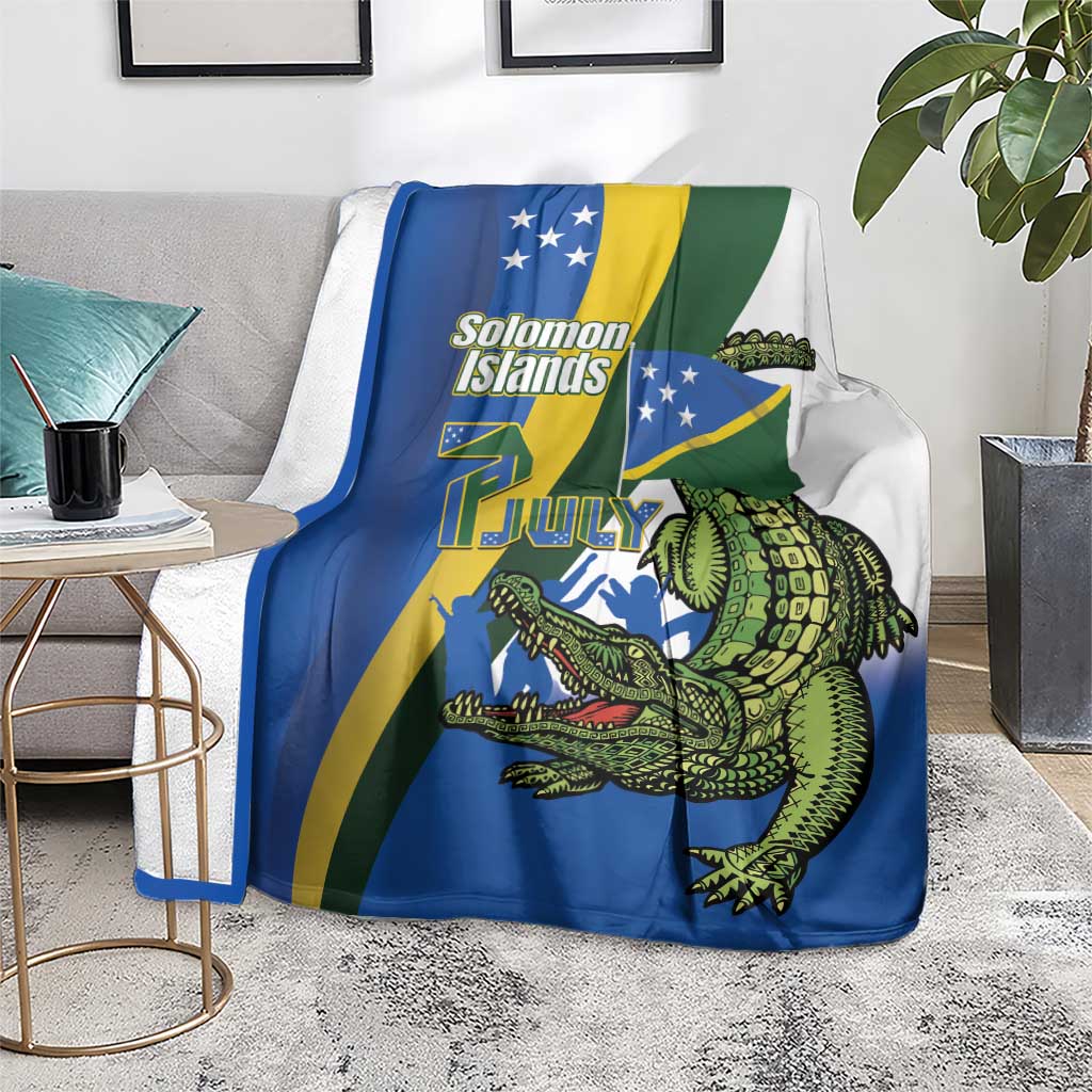 Solomon Islands Independence Day Blanket Happy 7 July Crocodile Flag Style