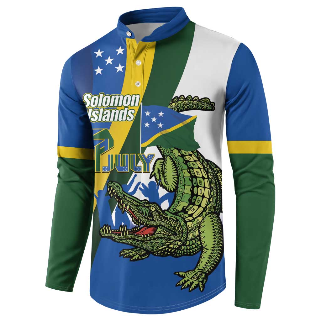 Solomon Islands Independence Day Button Sweatshirt Happy 7 July Crocodile Flag Style