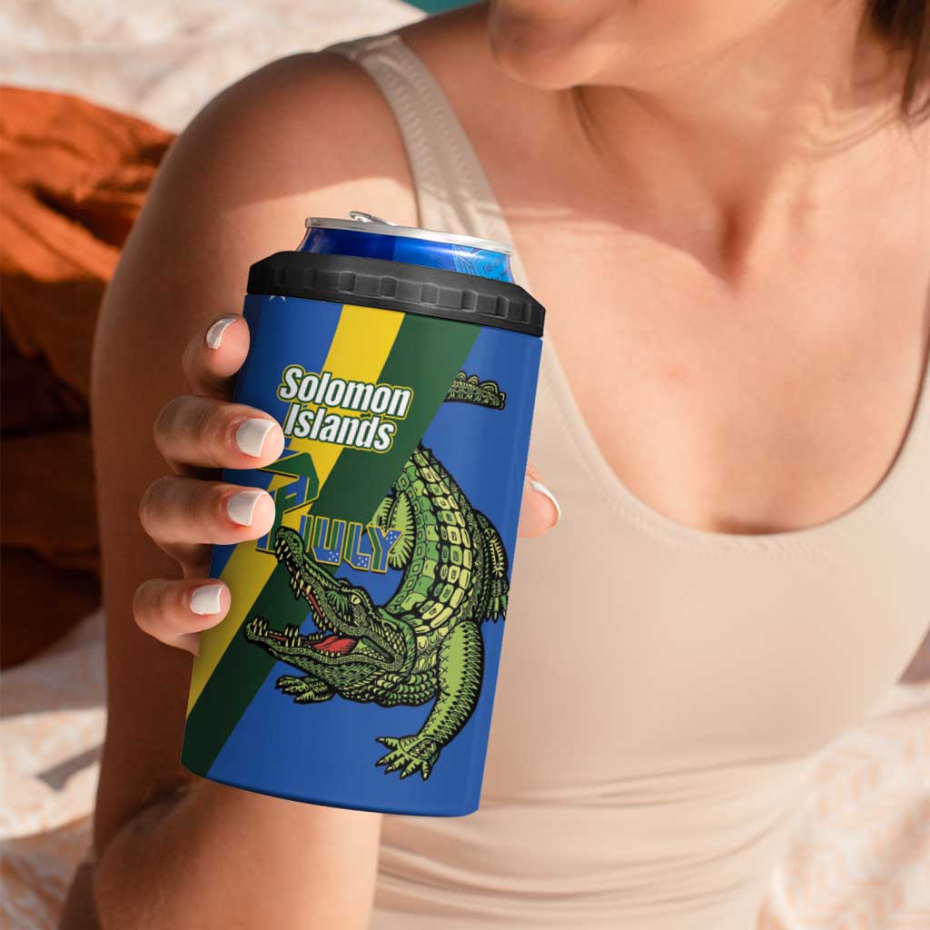 Solomon Islands Independence Day 4 in 1 Can Cooler Tumbler Happy 7 July Crocodile Flag Style