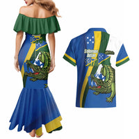 Solomon Islands Independence Day Couples Matching Mermaid Dress and Hawaiian Shirt Happy 7 July Crocodile Flag Style