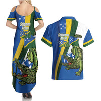 Solomon Islands Independence Day Couples Matching Summer Maxi Dress and Hawaiian Shirt Happy 7 July Crocodile Flag Style