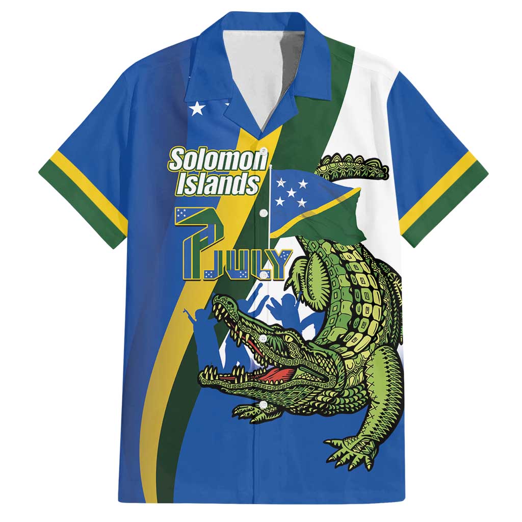 Solomon Islands Independence Day Family Matching Summer Maxi Dress and Hawaiian Shirt Happy 7 July Crocodile Flag Style