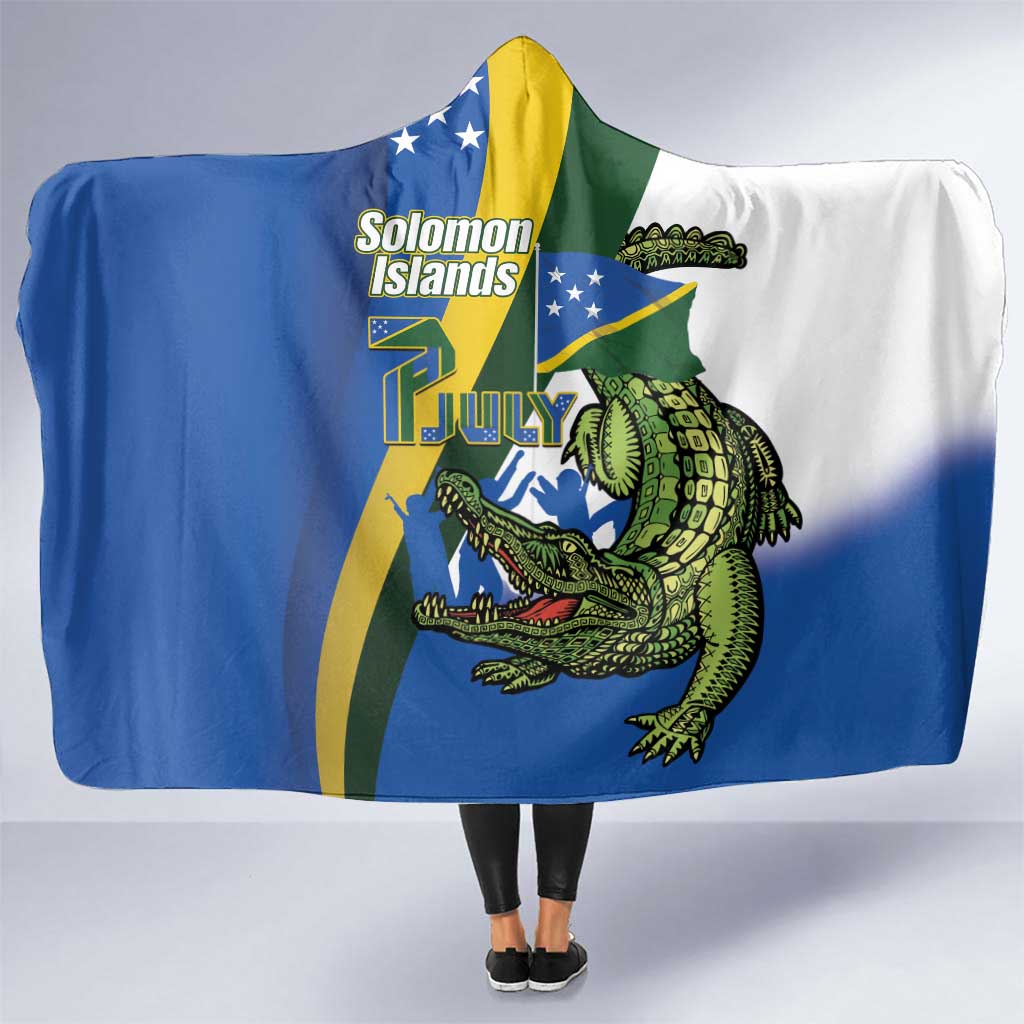 Solomon Islands Independence Day Hooded Blanket Happy 7 July Crocodile Flag Style