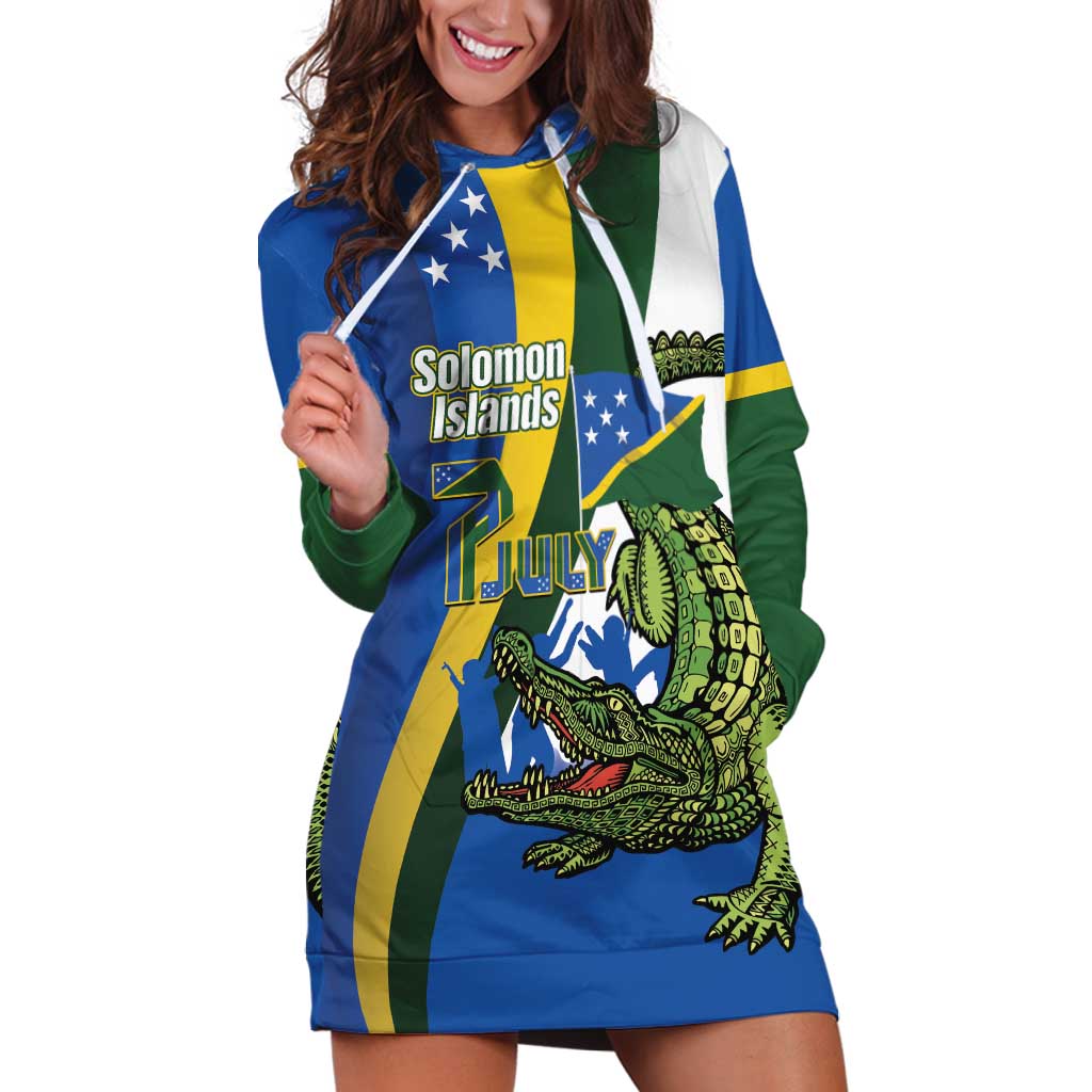 Solomon Islands Independence Day Hoodie Dress Happy 7 July Crocodile Flag Style
