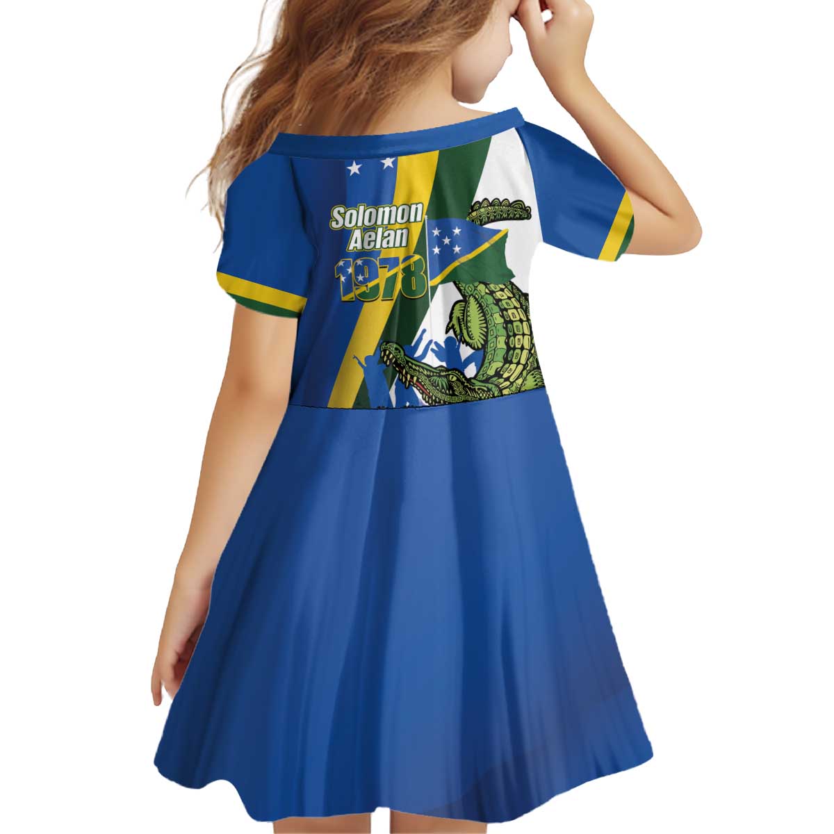 Solomon Islands Independence Day Kid Short Sleeve Dress Happy 7 July Crocodile Flag Style