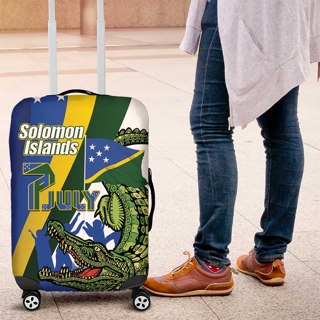 Solomon Islands Independence Day Luggage Cover Happy 7 July Crocodile Flag Style