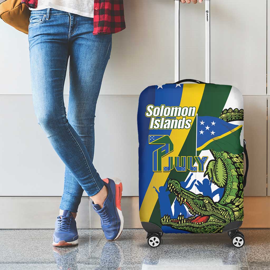 Solomon Islands Independence Day Luggage Cover Happy 7 July Crocodile Flag Style