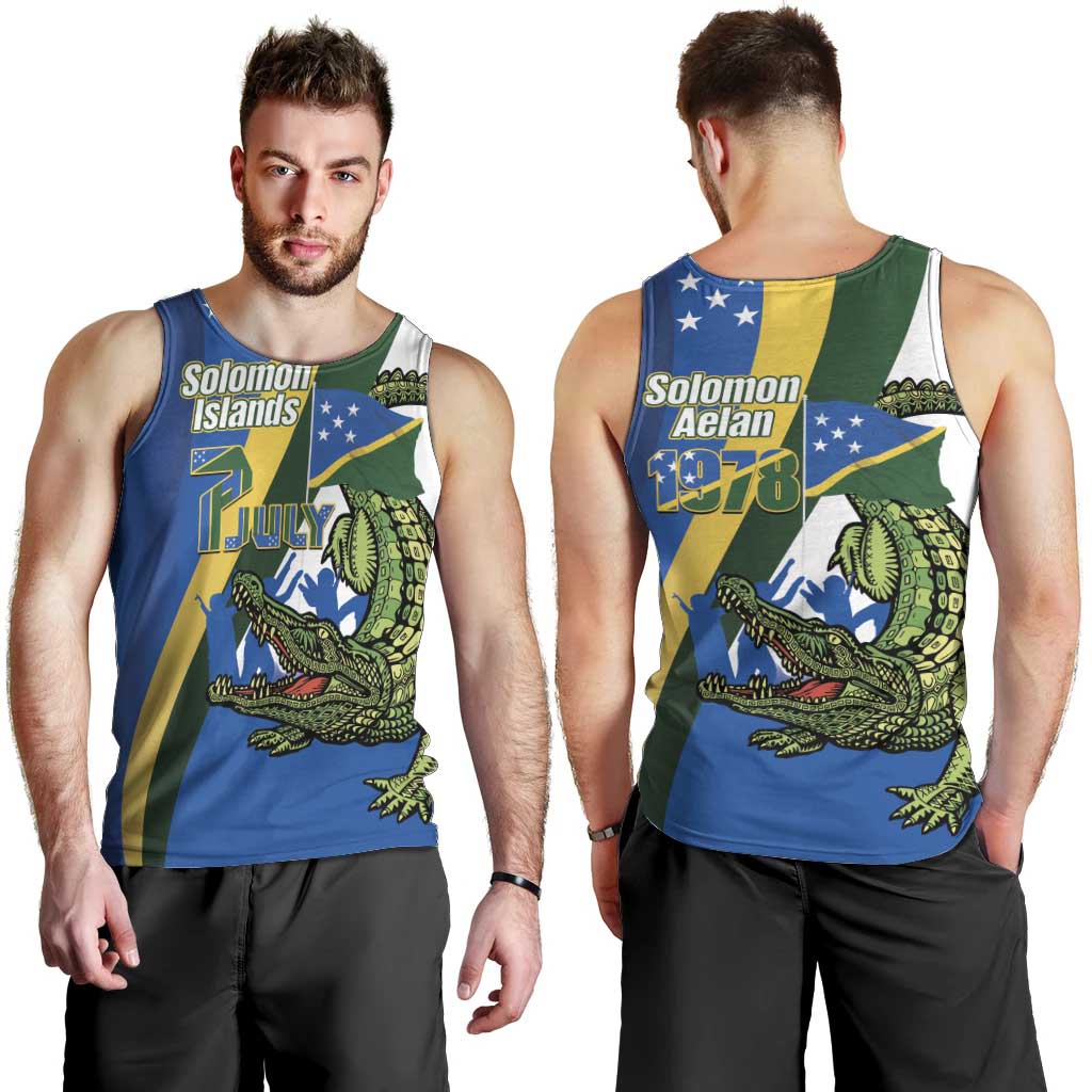 Solomon Islands Independence Day Men Tank Top Happy 7 July Crocodile Flag Style